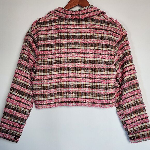 Luna Allegra Italy Pink Tweed Button-Up Cropped Jacket Sz S Classic Summer Coat - Picture 5 of 11
